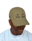 Embroidered Organic Baseball Cap - "Get Dirty! Get Clean!" Logo