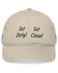 Embroidered Organic Baseball Cap - "Get Dirty! Get Clean!" Logo