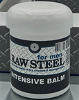 Jar of Raw Steel Intensive Balm for men on a metallic surface