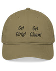 Embroidered Organic Baseball Cap - "Get Dirty! Get Clean!" Logo