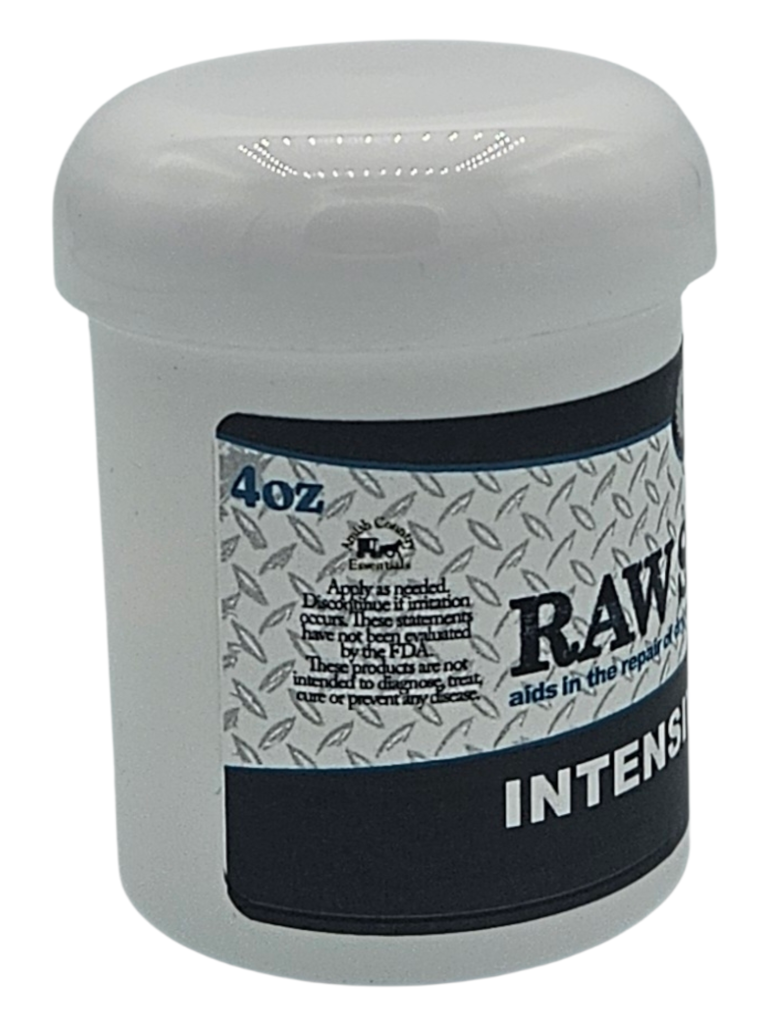 Clear container with a label on a white background