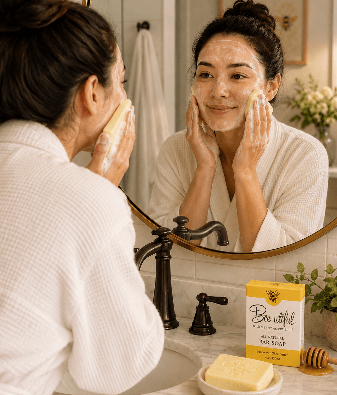 Using Bee-Utiful Soap to wash your face as a daily skincare routing can help keep you skin looking youthful and healthy.