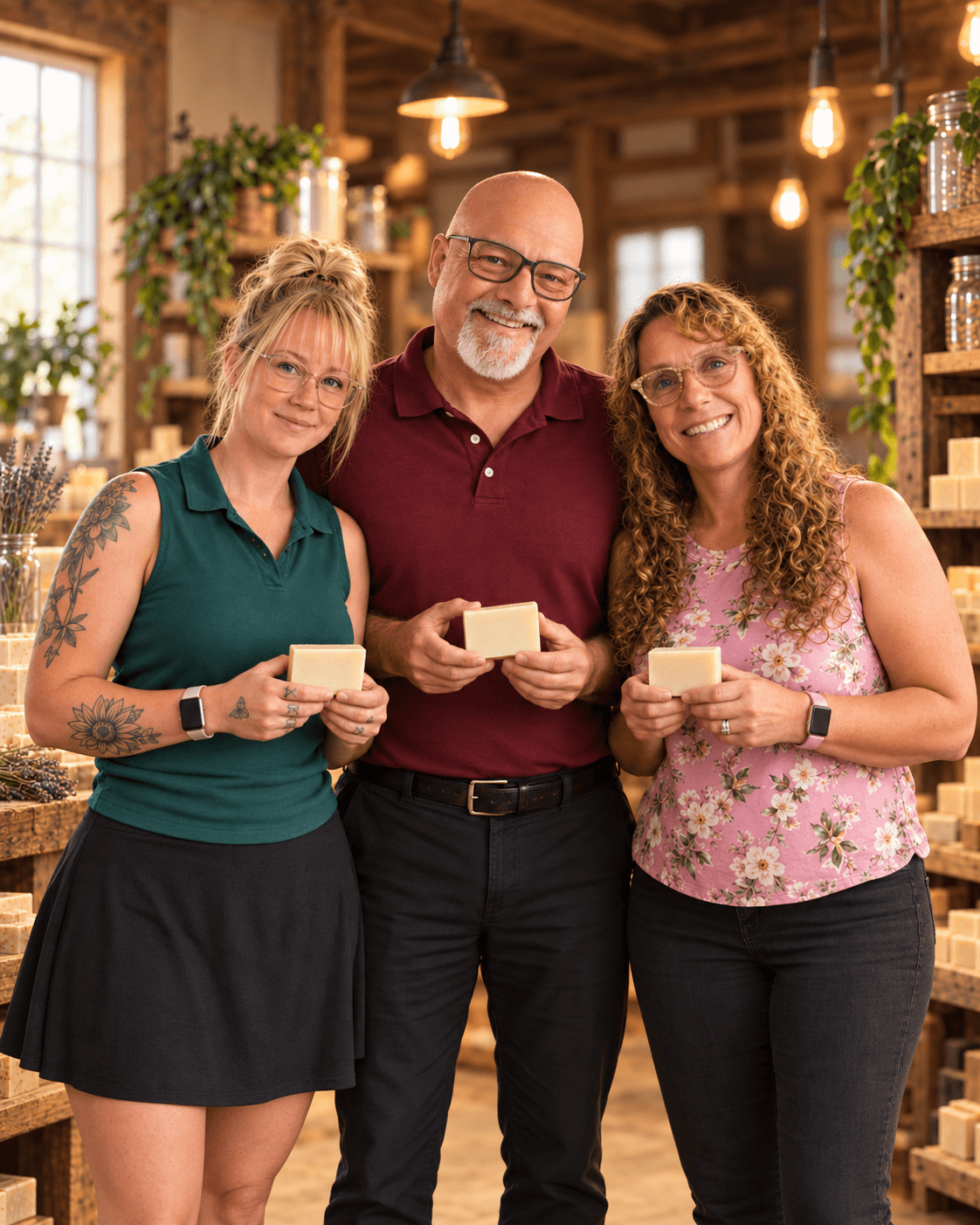 Amish Country Soap Company Founders, Shane & Tracy with Daughter, Jennifer 9th and 10th generation soap makers